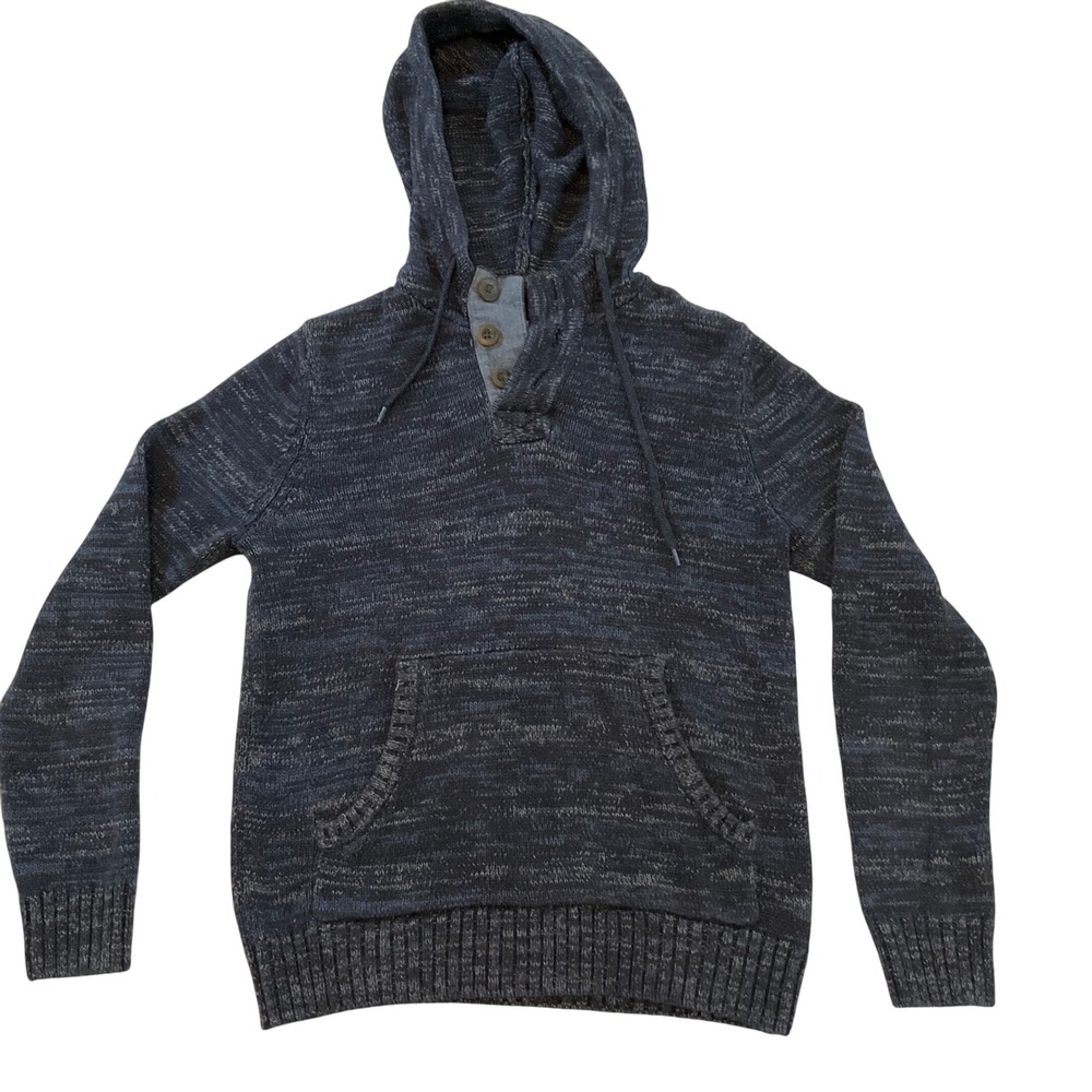 Urban Pipeline Mens Small Blue Marled Knit Henley Hoodie Pullover Pocket